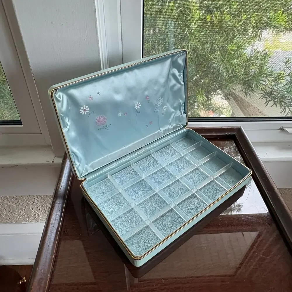 Vintage Farrington Texol Blue Floral Jewelry Box, Hard Case Organizer